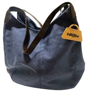 Hiigoo Denim Slouchy Hobo Shoulder Bag NWT Tassel Brown Handles Boho Purse